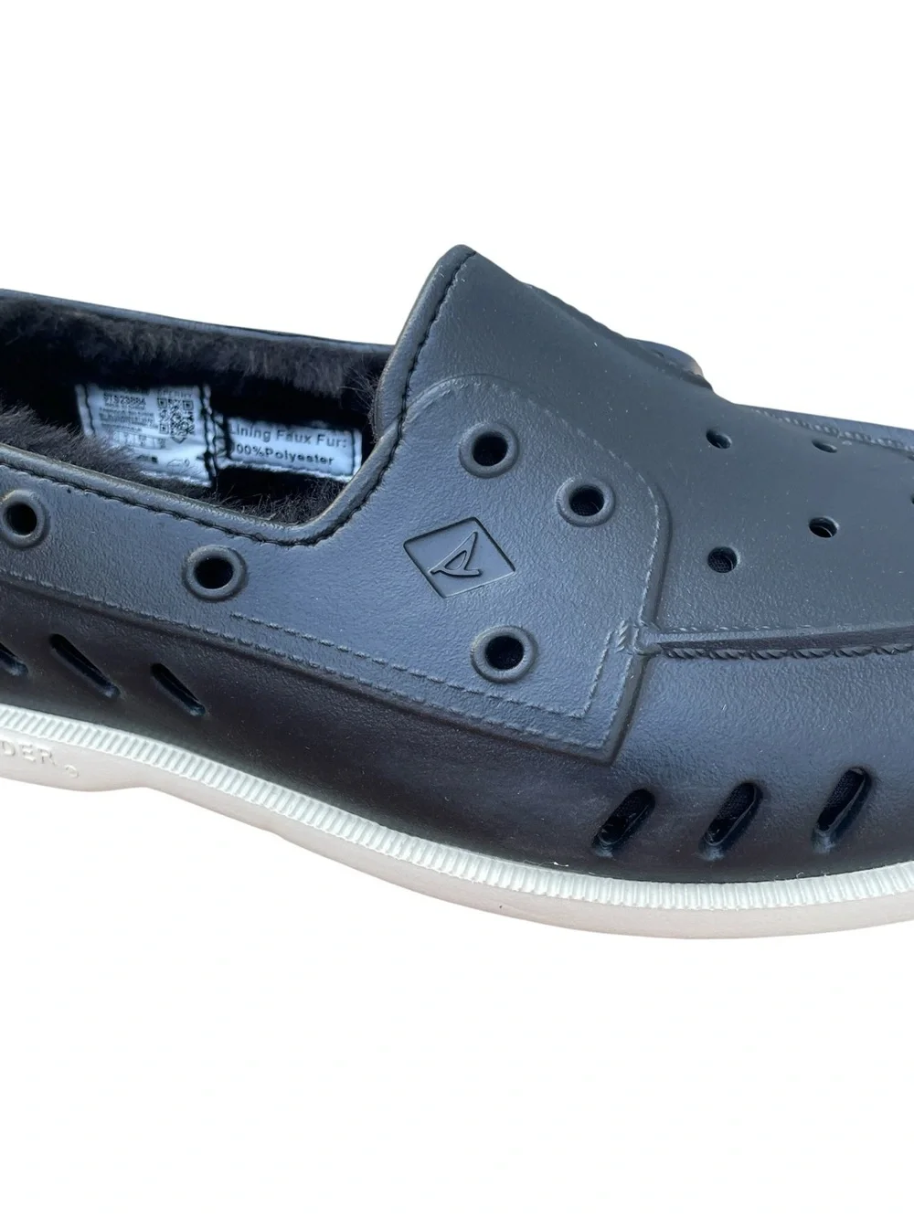 Sperry Men’s Faux Fur Lined, Rubber Boat Shoe, Black, Size 10, NWOB